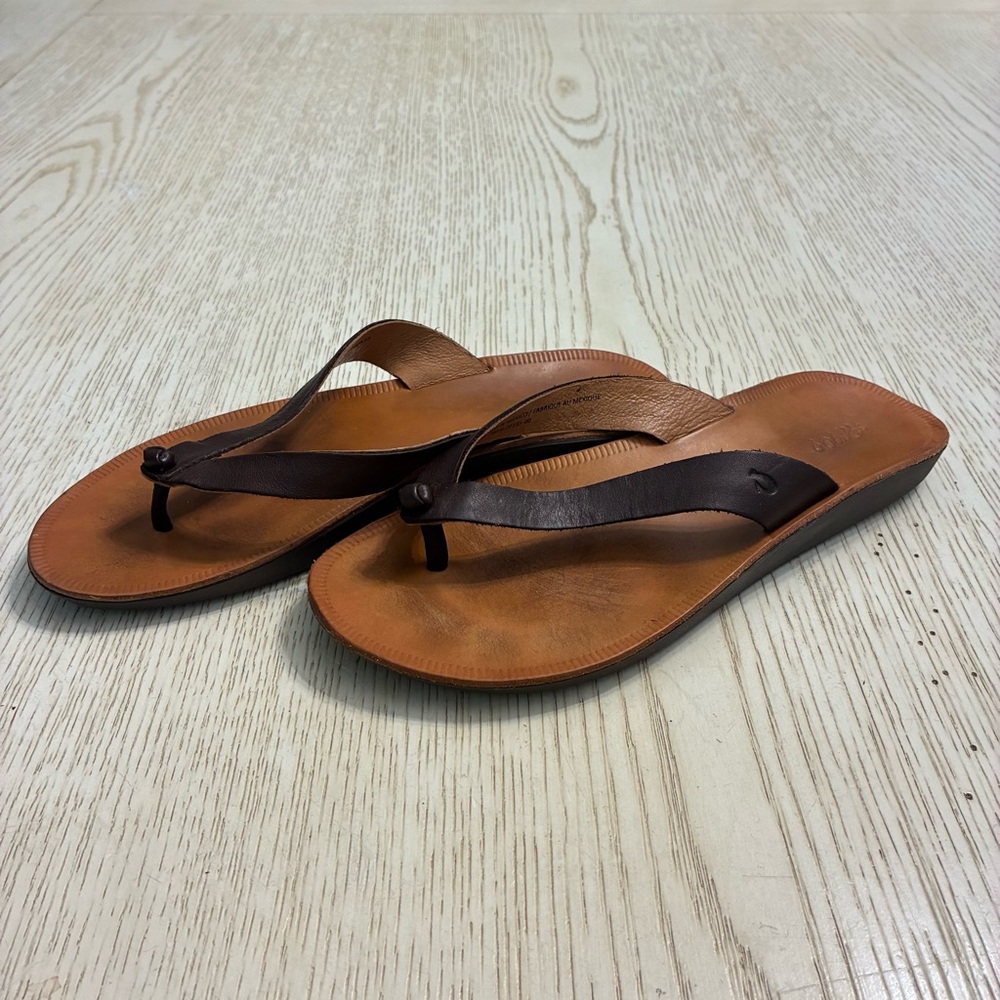 Women’s Olukai Loea Leather Flip Flop Sandals (Brown)